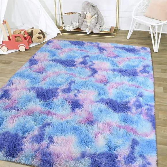 4x6Soft Rainbow Area Rugs for Girls Room, Fluffy Colorful Rugs Cute Floor Ca